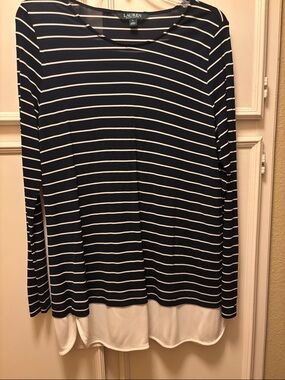 Lauren Ralph Lauren Navy & Ivory Striped Long Sleeve Top